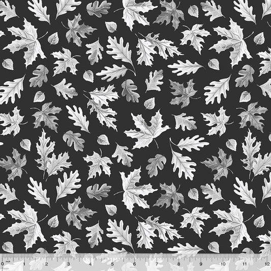 Fletcher Flannel Black Falling Leaves Yardage