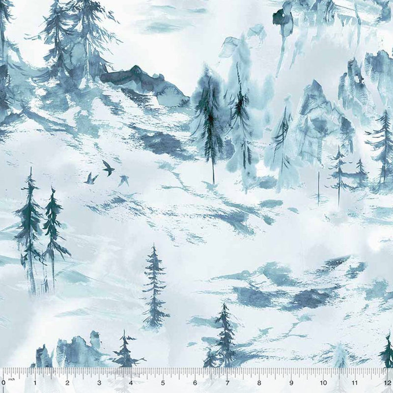 Majestic Mountainscape Mist Fabric