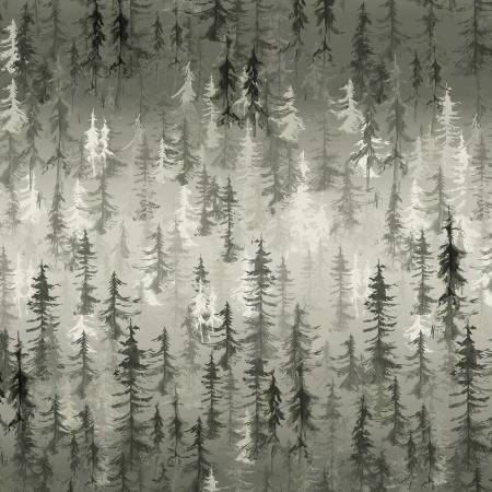 Majestic Pine Forest Grey Fabric