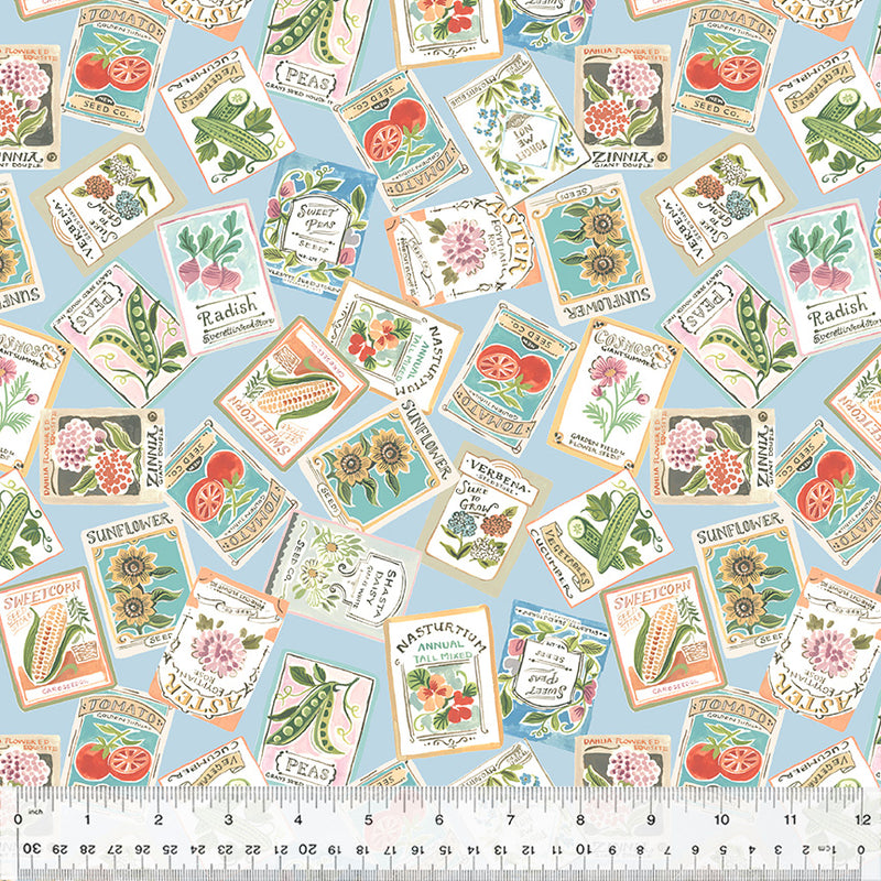 Robin Seed Packets Sky Fabric