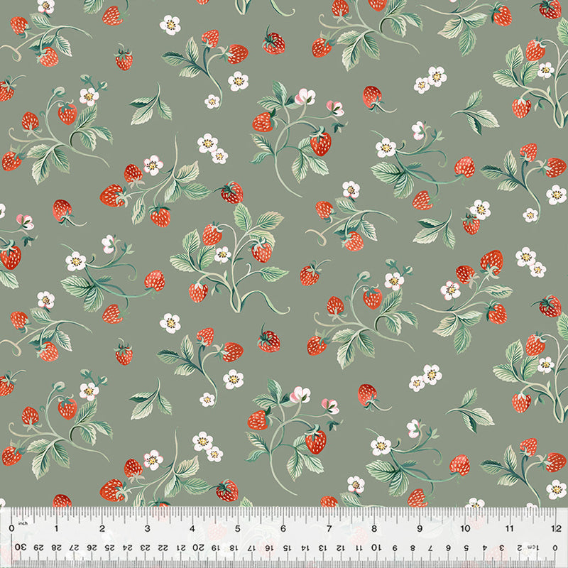 Robin Strawberries Dark Sage Fabric