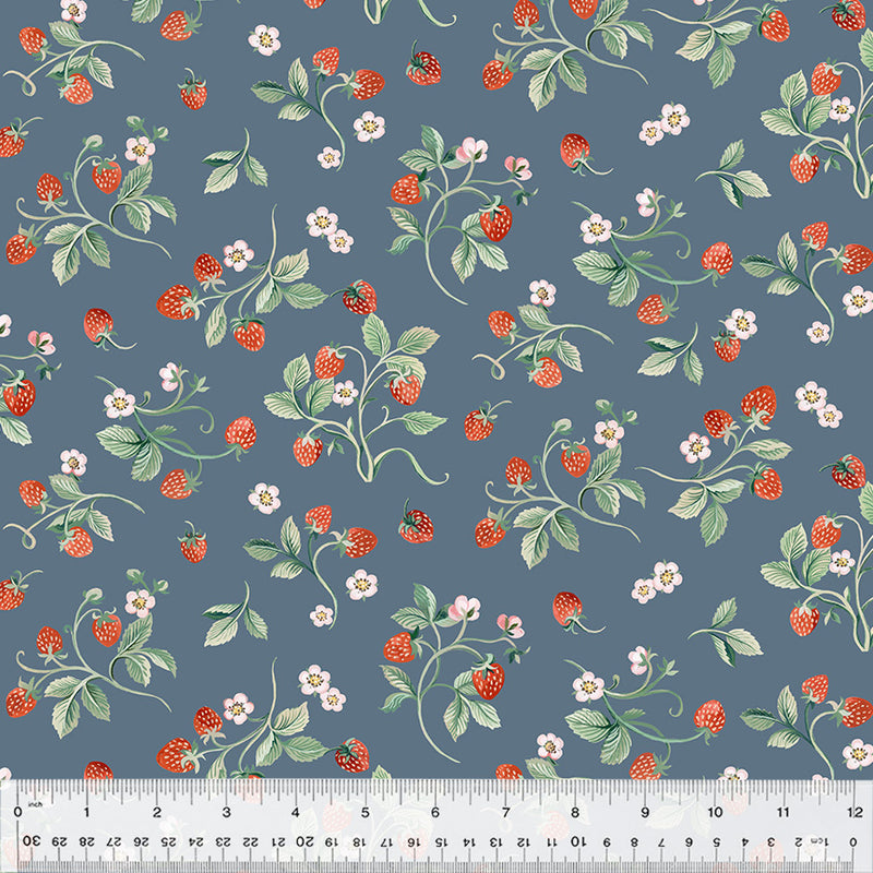 Robin Strawberries Denim Fabric