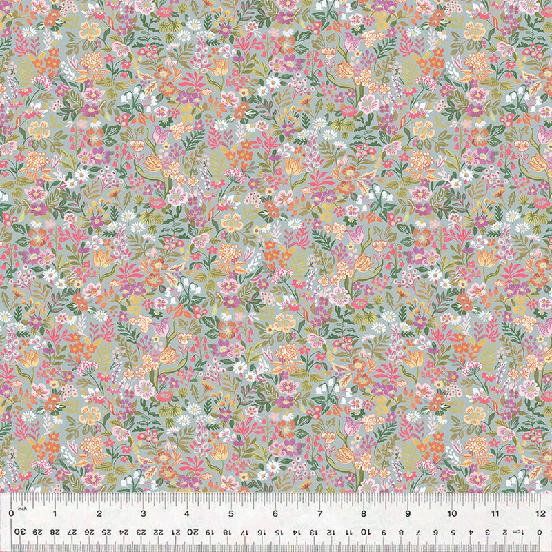 Robin Ditsy Garden Grey Fabric