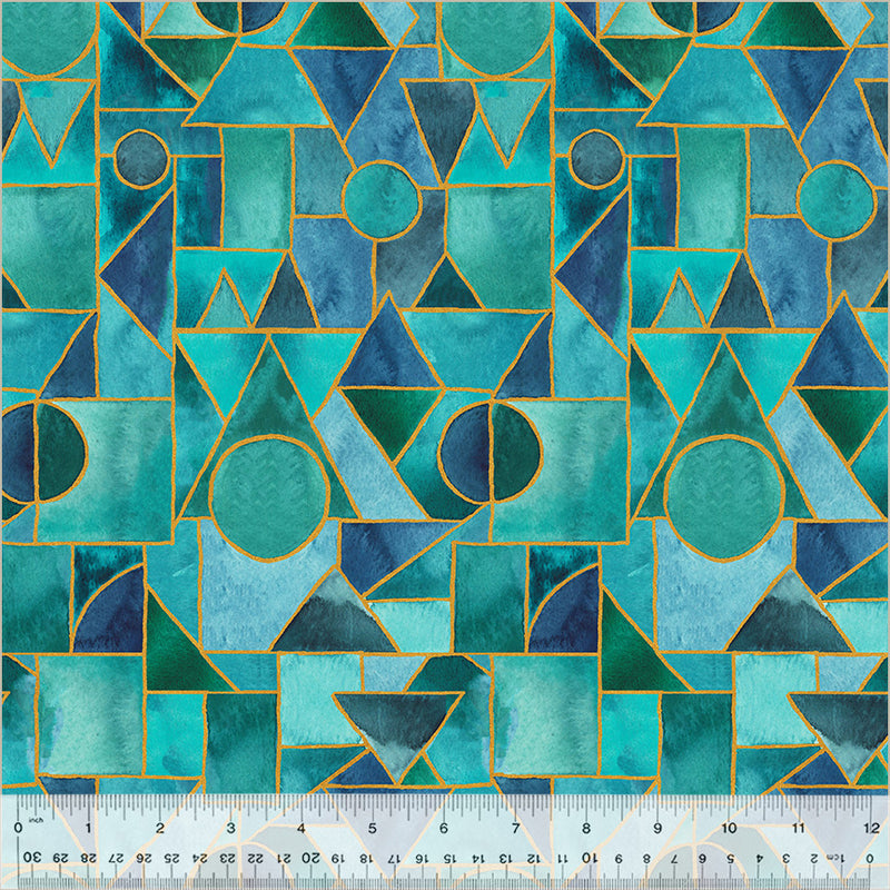 Ebb & Flow Metallic Aqua Sea Glass Fabric