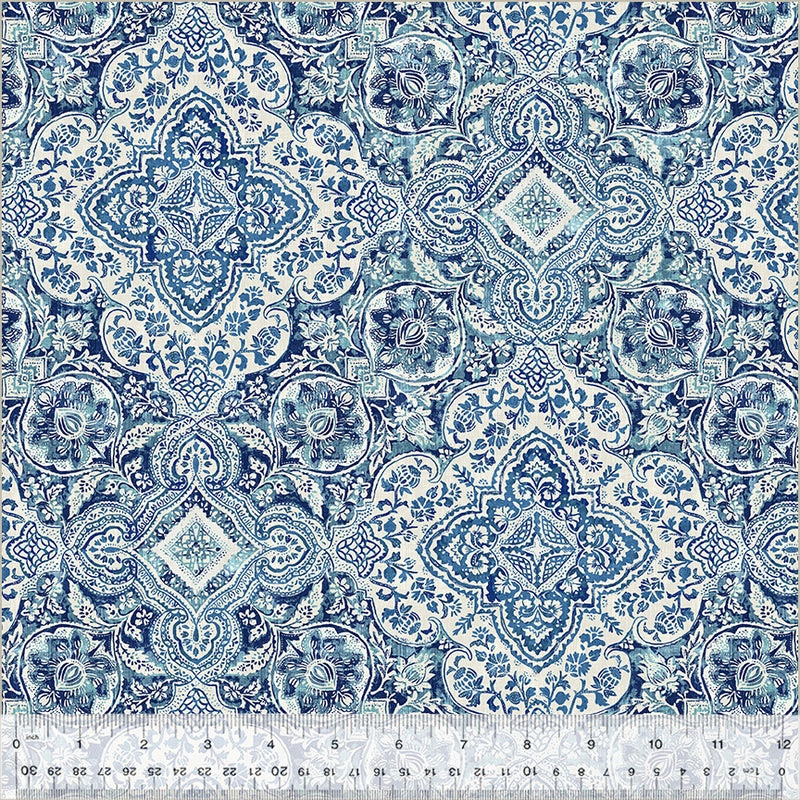 Banyan Decorative Tiles Ivory Blue Fabric