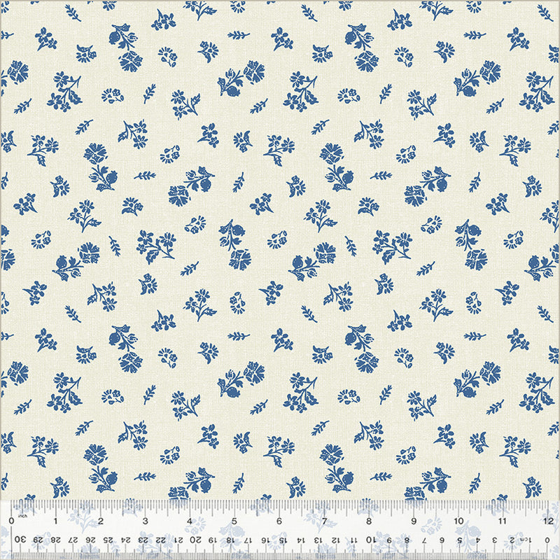 Banyan Floral Ivory Blue Fabric