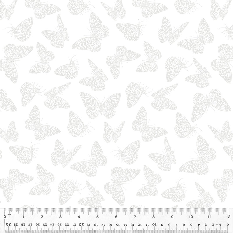 Tulip Fields Float & Flutter White on White Fabric