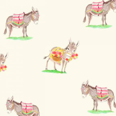 Heather Ross by Hand "Burros" Ivory - Canvas