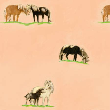 Heather Ross by Hand "Peach Ponies on Canvas"