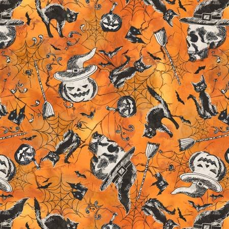 Hallow's Eve, Halloween Night Pumpkin Fabric