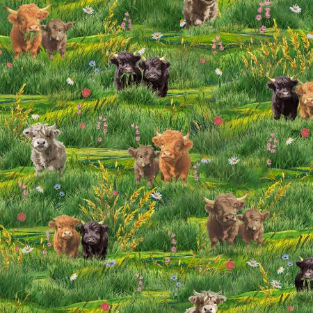 Highland Hooves - 54459-1   Green Highland Calves-  YARDAGE