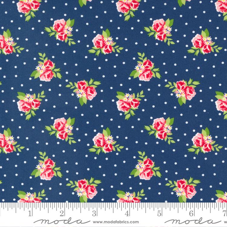 Berry Basket Blueberry Dark Blue Small Floral Fabric