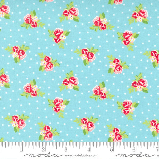 Berry Basket Blueberry Aqua Small Floral Fabric