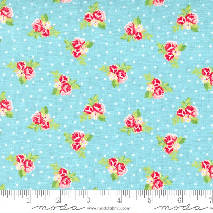 Berry Basket Blueberry Aqua Small Floral Fabric