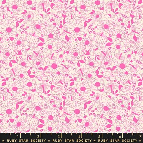 Tiny Frights Neon Pink Floral Pumpkins Fabric