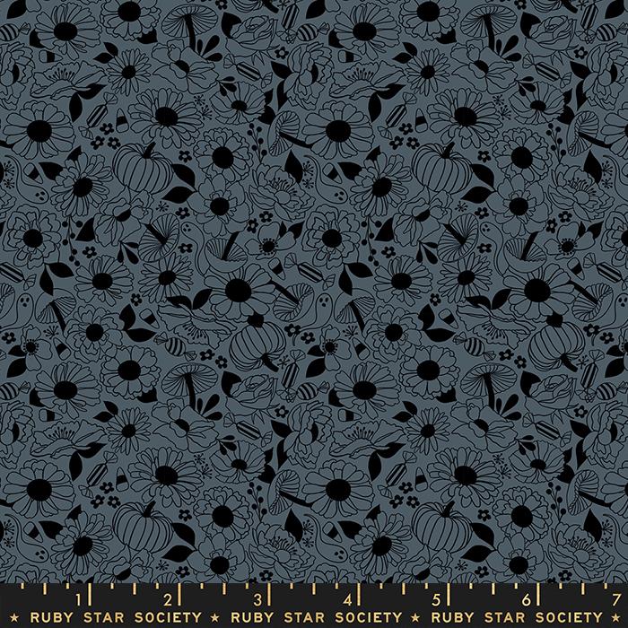 Tiny Frights  Blue-Gray Outlines Fabric