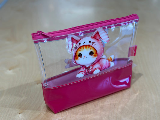 Clear Vinyl Bag #587 - Pink Bunny Kitten with Hot Pink Base