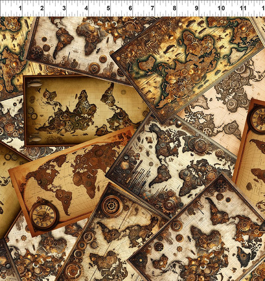 Steampunk Menagerie - Maps - Multi - Yardage