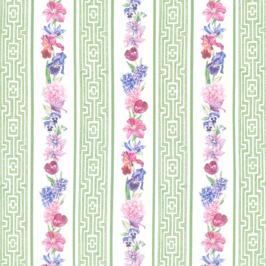 Deborah's Garden Floral Stripe Green Multi Fabric