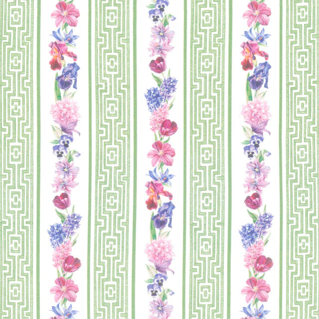 Deborah's Garden Floral Stripe Green Multi Fabric