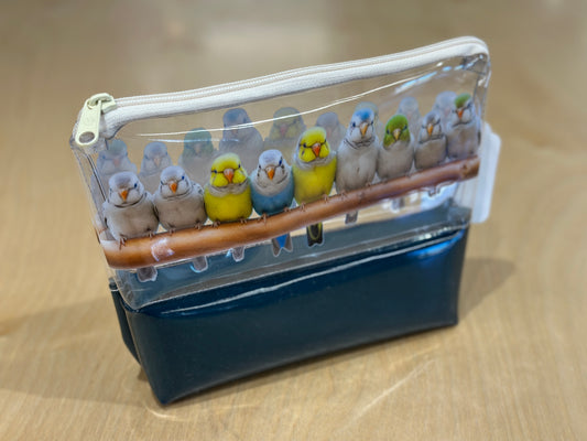 Clear Vinyl Bag #609 - Budgie Friends with Navy Blue Base