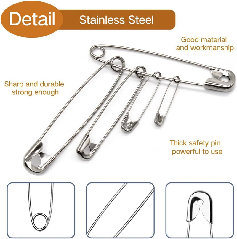 Large Stainless Steel Safety Pins Heavy Duty 3" Set of 50