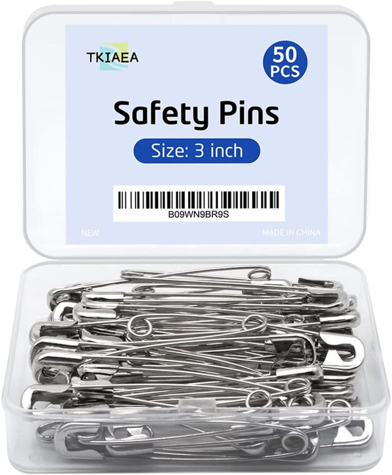 Large Stainless Steel Safety Pins Heavy Duty 3" Set of 50