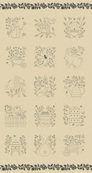 Bloom & Grow 8 block beige Linen Panel by Kathy Schmitz for Moda Fabrics