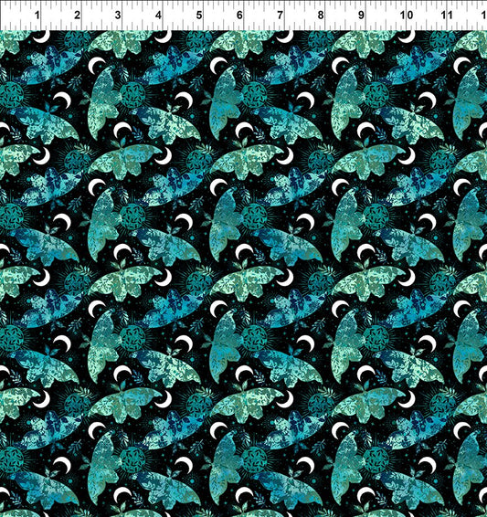 La Luna -  Moths & Moons- Teal - Yardage