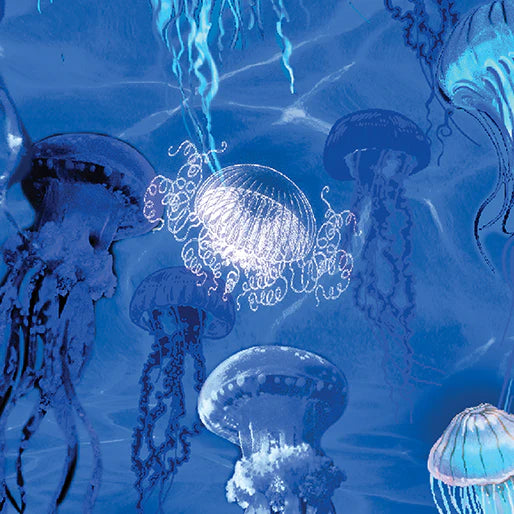 Oceana Jellyfish Jubilee Blue Fabric