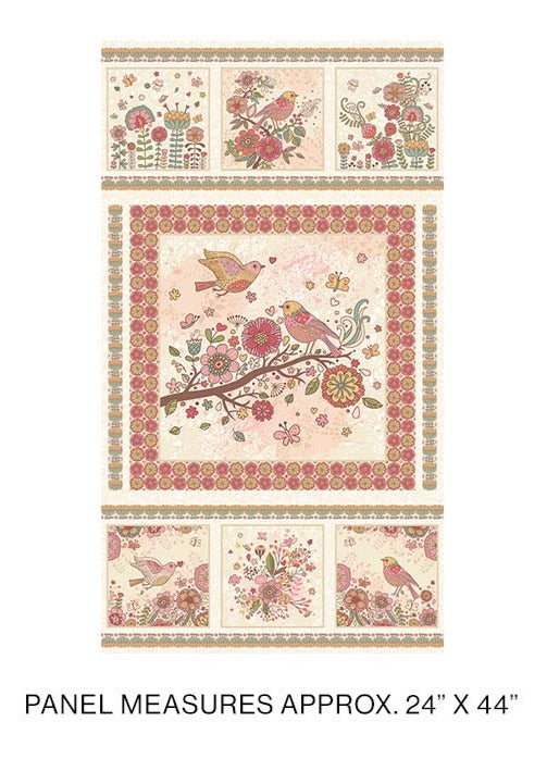 Bird Song Rose Nature Walk Quilt Panel 24" x 44"