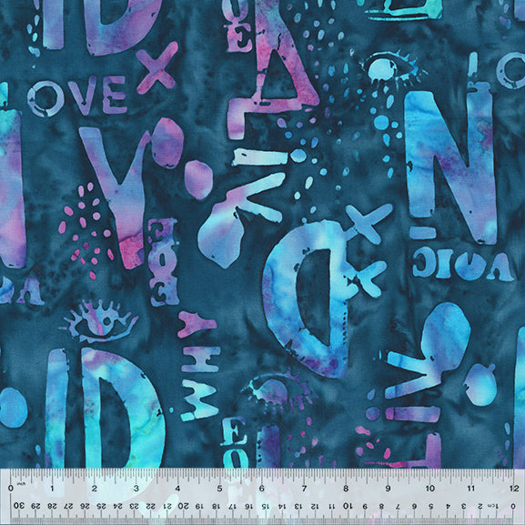 Found Batik Indigo Words Fabric