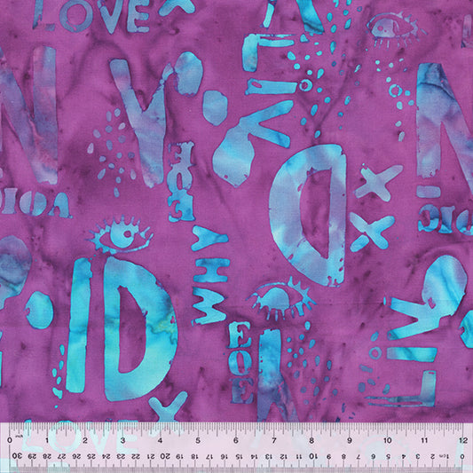 Found Batik Orchid Words Fabric