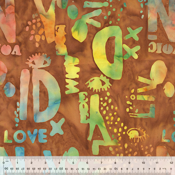 Found Batik Sienna Words Fabric