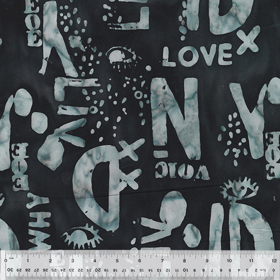 Found Batik Ink Words Fabric