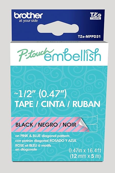 Brother P-Touch Embellish Pink & Blue Diagonal Patterned Tape