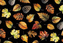 Animals - Timeless Treasures - Leaves and Pine Cones Black - Yardage