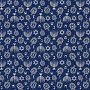Love and Light - Dreidel and Menorah - Dark Blue - Yardage