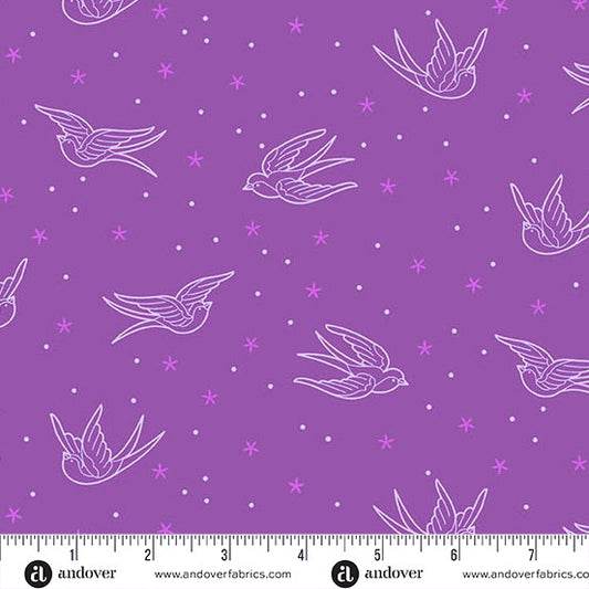 Perfect Day - Swallows - Purple - Yardage