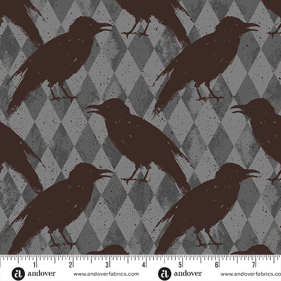 Nevermore Crow Harlequin Grey Fabric