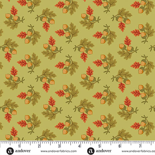 Autumn Woods Gathered Acorns A-1545-G Moss Fabric