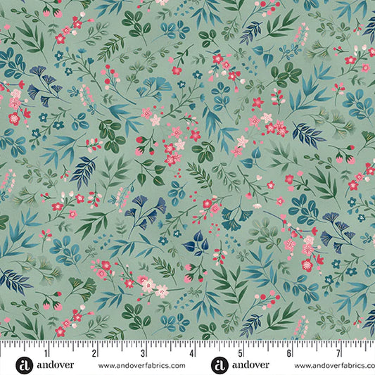 Kasumi Cherry Blossom Teal Yardage