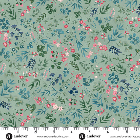 Kasumi Cherry Blossom Teal Yardage