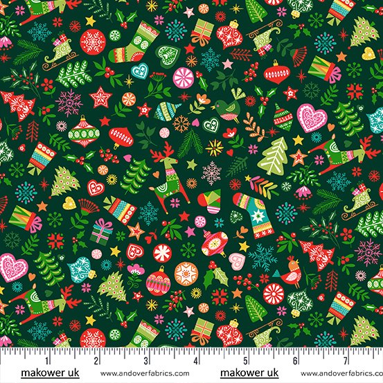 Christmas Brights Green Ornaments Fabric