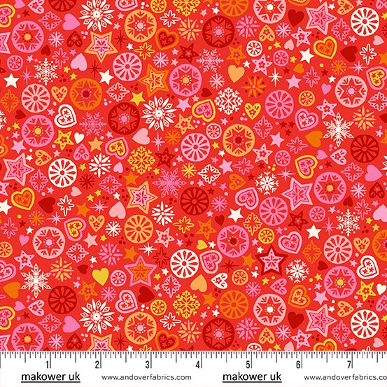 Christmas Brights Red Merry Motifs Fabric