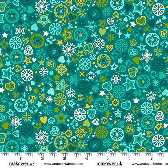 Christmas Brights Teal Merry Motifs Fabric