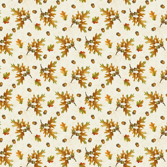 Turkey Talk Tossed Leaves & Acorns Cream Fabric