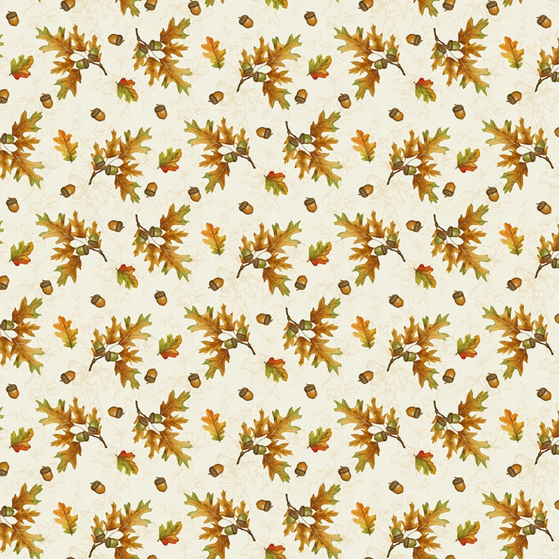 Turkey Talk Tossed Leaves & Acorns Cream Fabric