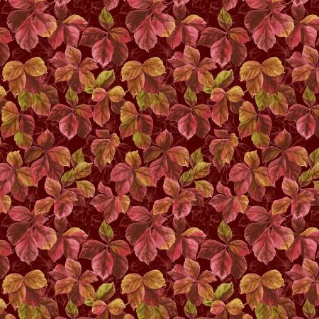 Turkey Talk Packed Leaves Burgundy Fabric