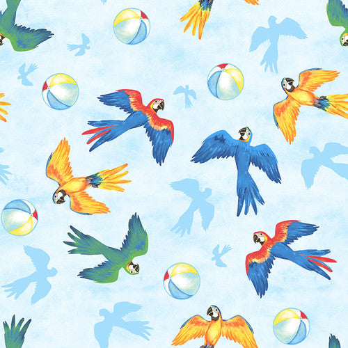 Tropical Bird Bath Playful Parrots Fabric